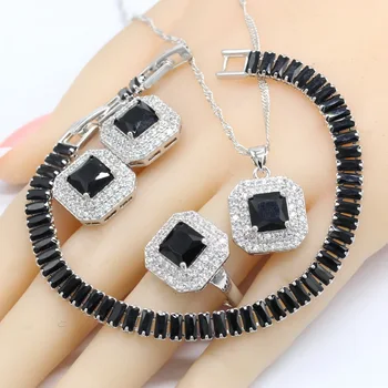 Silver Color Jewelry Sets For Women Gift Black Semi-precious Necklace Pendant Stud Earrings Ring Bracelet 2018 New
Silver Color Jewelry Sets For Women Gift Black Semi-precious Necklace Pendant Stud Earrings Ring Bracelet 2018 New