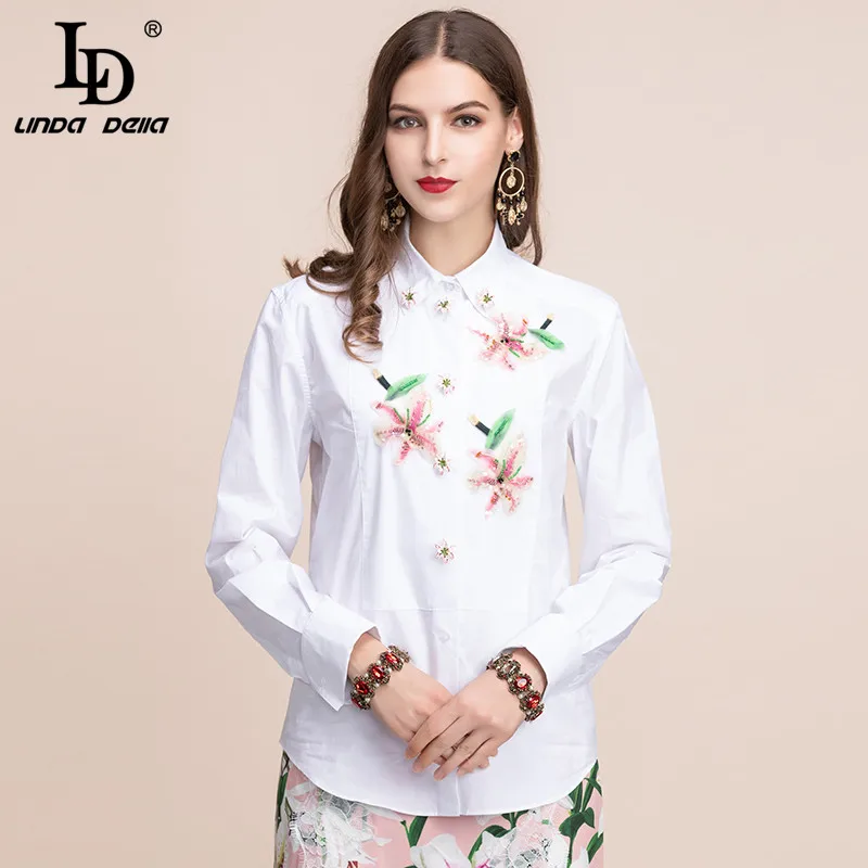 LD LINDA DELLA Autumn Elegant White Blouse Women's Long Sleeve Flower Button Beading Casual Office wear Shirt 100% Cotton Tops
LD LINDA DELLA Autumn Elegant White Blouse Women's Long Sleeve Flower Button Beading Casual Office wear Shirt 100% Cotton Tops