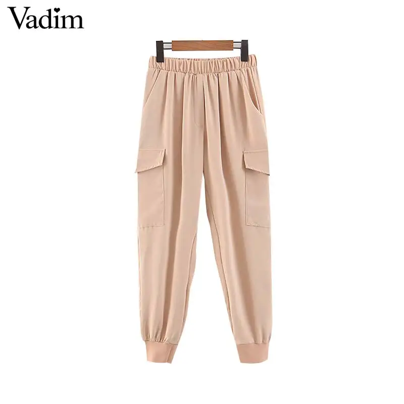 Vadim women casual solid cargo pants pockets elastic waist ankle length trousers stylish khkai trousers pantalones KA815
Vadim women casual solid cargo pants pockets elastic waist ankle length trousers stylish khkai trousers pantalones KA815