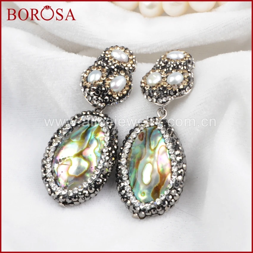 BOROSA Triple Pearl Beads Big Studs & Oval Shape Abalone Shell Charm Dangle Earrings Drop Earrings Paved Zircon JA360
BOROSA Triple Pearl Beads Big Studs & Oval Shape Abalone Shell Charm Dangle Earrings Drop Earrings Paved Zircon JA360