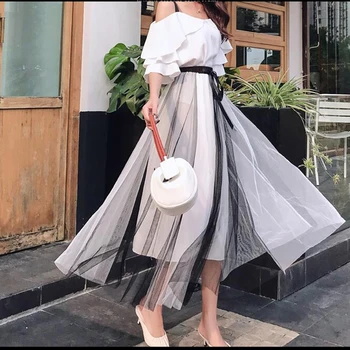 2 Piece Set 2019 Summer Women Short Strap Chiffon Blouse +Mesh Skirt Sets Womens Elegant Ruffle Shirt Elastic Waist Skirts Suits
2 Piece Set 2019 Summer Women Short Strap Chiffon Blouse +Mesh Skirt Sets Womens Elegant Ruffle Shirt Elastic Waist Skirts Suits