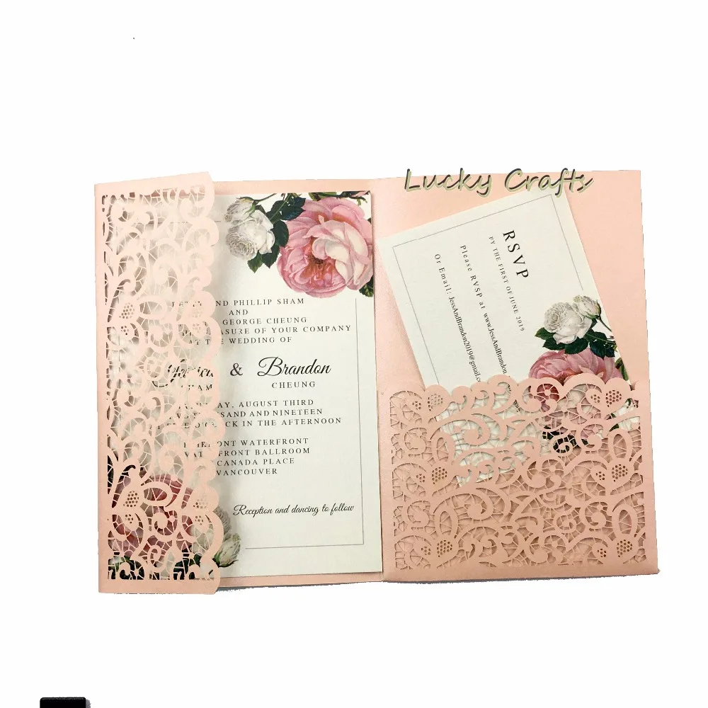 20pcs trifold peach pocketfold design Laser Cut leaf Wedding invitation Cards three folded card Greeting invitation for party
20pcs trifold peach pocketfold design Laser Cut leaf Wedding invitation Cards three folded card Greeting invitation for party