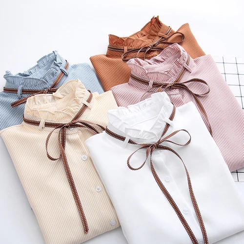 New Female Chiffon Blouse Shirt Lady Solid Bow Shirt Loose Stand Collar Women Long-sleeved Shirts Size S-2xl Dropshiping
New Female Chiffon Blouse Shirt Lady Solid Bow Shirt Loose Stand Collar Women Long-sleeved Shirts Size S-2xl Dropshiping