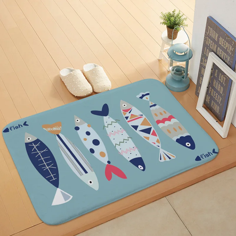 

Cute Animal Pattern Carpet Super Soft Coral Fleece Rectangular Fish Blue Fishbone Yellow Sun Antler Dog Anti-slip Carpets Mat