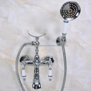 Wall Mounted Polished Chrome Clawfoot Bathtub Faucet telephone style Bath Shower Water Mixer tap with Handshower Nna239
Wall Mounted Polished Chrome Clawfoot Bathtub Faucet telephone style Bath Shower Water Mixer tap with Handshower Nna239