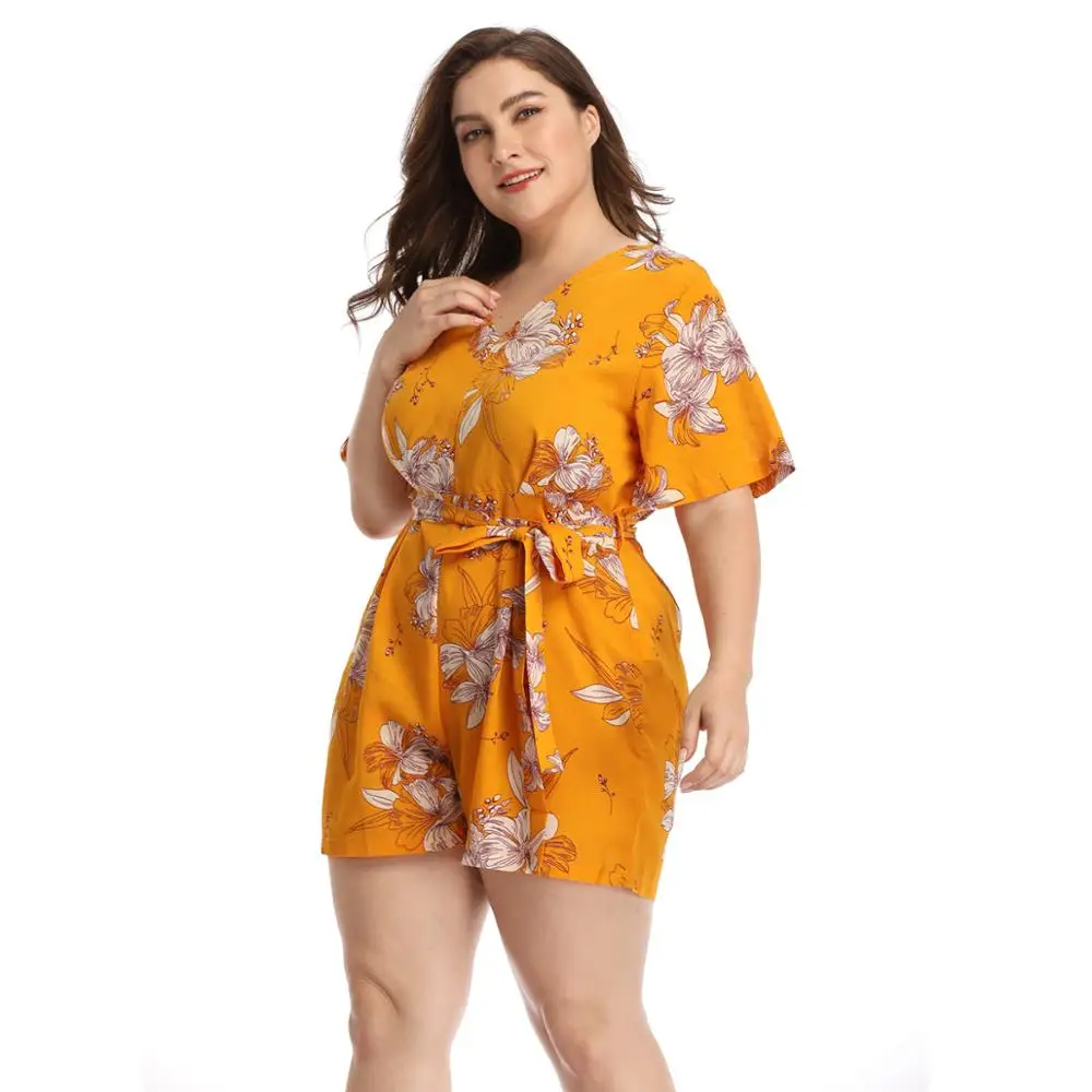 Summer Beach Plus Size 3XL 4XL Playsuits Women Sashes V-Neck Flower Printed Lacing Floral Short Loose Pants Playsuits Ladies
Summer Beach Plus Size 3XL 4XL Playsuits Women Sashes V-Neck Flower Printed Lacing Floral Short Loose Pants Playsuits Ladies