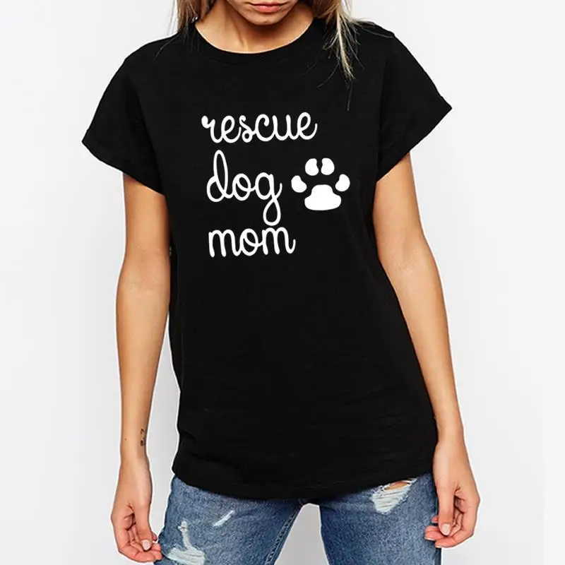 

T-Shirt Women 2018 New Fashion Rescue Dog Mom Paw Print Harajuku Cute Punk Summer Tumblr Japanese Plus Size Tops