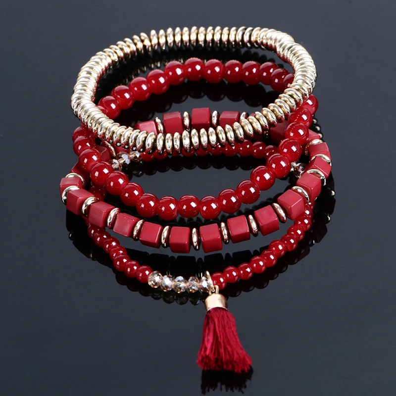 New Arrival Bohemian Multilayer Bracelet Red Acrylic Beads Rhinestone Elastic Cuff Bracelet For Women
New Arrival Bohemian Multilayer Bracelet Red Acrylic Beads Rhinestone Elastic Cuff Bracelet For Women