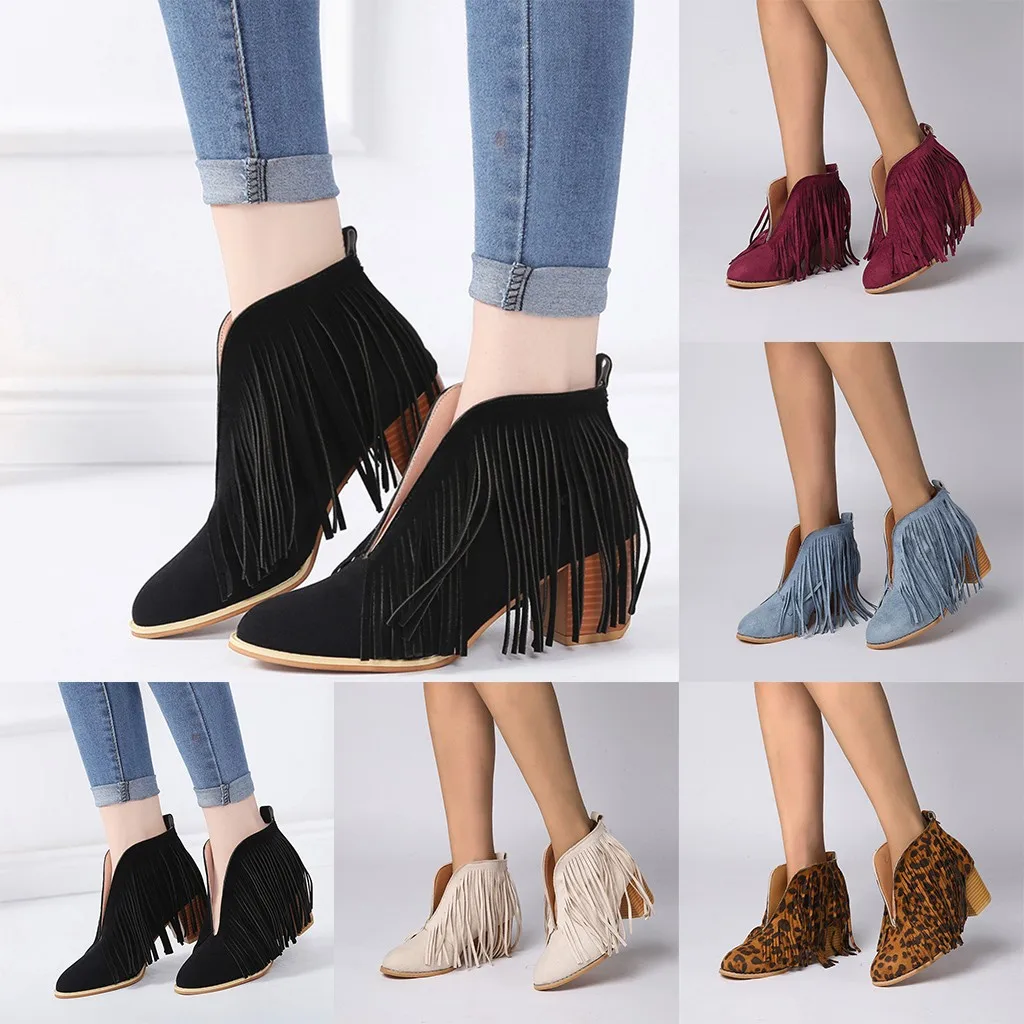 Women Ladies Fashion Girls Ankle Solid Leopard Fringe Tassel Casual Short Boots Outdoor Fashion Square heel Slip-On Fringe Shoes
Women Ladies Fashion Girls Ankle Solid Leopard Fringe Tassel Casual Short Boots Outdoor Fashion Square heel Slip-On Fringe Shoes
