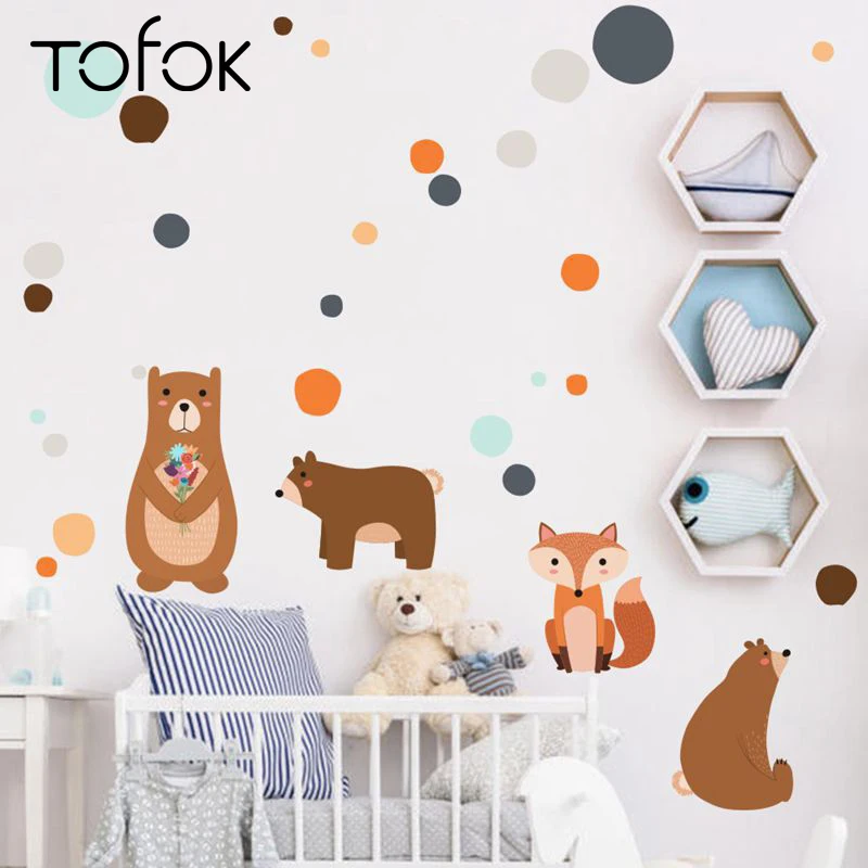 Tofok Cute Forest Bear Fox Wall Sticker Colorful Dots Children Room Kindergarten Funny Mural Decals DIY Home Background Decor
Tofok Cute Forest Bear Fox Wall Sticker Colorful Dots Children Room Kindergarten Funny Mural Decals DIY Home Background Decor