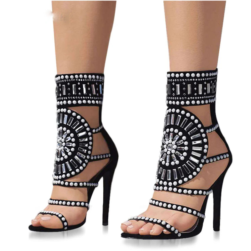 2019 Ethnic Open Toe Rhinestone Design High Heel Sandals Crystal Ankle Wrap Diamond Gladiator Women Sandals Black Size 35-42
2019 Ethnic Open Toe Rhinestone Design High Heel Sandals Crystal Ankle Wrap Diamond Gladiator Women Sandals Black Size 35-42