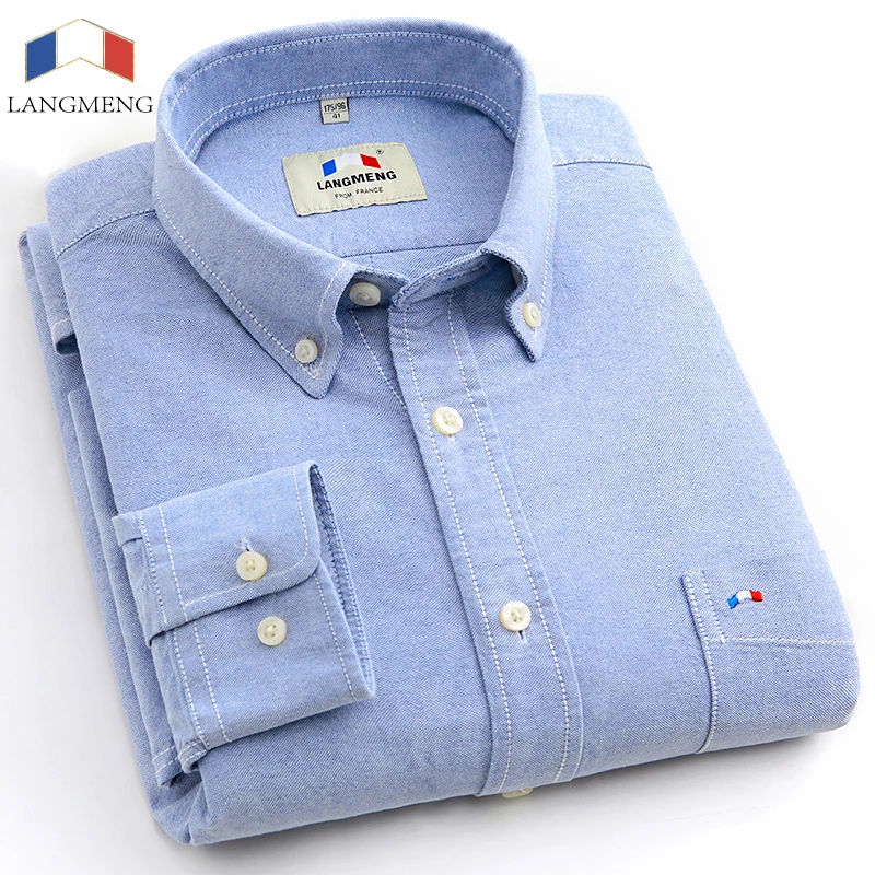 Langmeng Striped Cotton Shirt for Men w/ Long Sleeve