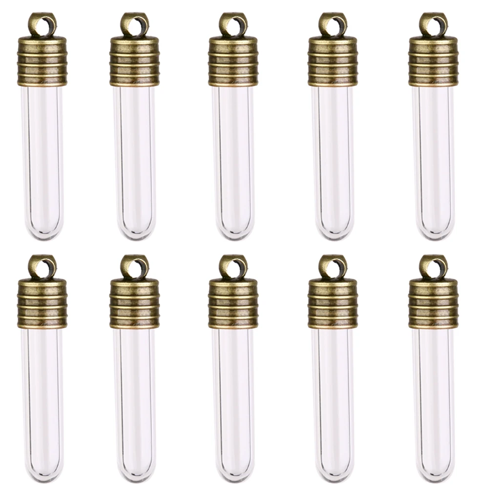 Phenovo 10 Clear Vials DIY Craft Necklace Pendant bronze cap Mini Empty Glass Wishing Bottles Fashion Jewelry DIY accessory