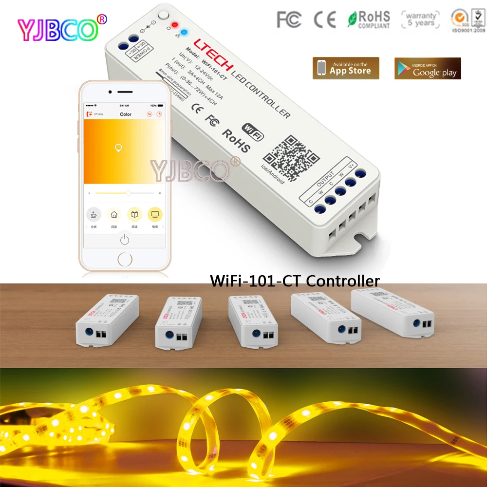 WiFi-101-CT WiFi Color temperature LED Controller iphone APP IOS/Android DC12-24V input;6A*2CH output for double white led strip
WiFi-101-CT WiFi Color temperature LED Controller iphone APP IOS/Android DC12-24V input;6A*2CH output for double white led strip
