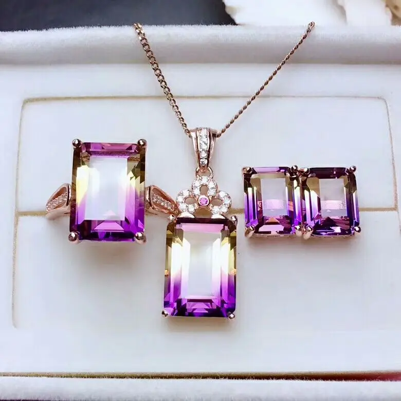 MeiBaPJ Natural Ametrine 925 Sterling Silver Necklace Earrings and Rings Jewelry Set for Women Wedding Party Fine Jewelry
MeiBaPJ Natural Ametrine 925 Sterling Silver Necklace Earrings and Rings Jewelry Set for Women Wedding Party Fine Jewelry