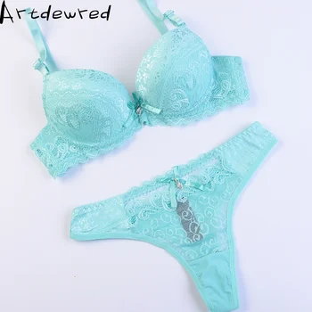 

French brand ABC cup sexy push up plus size bra set women's fashion lace underwear set intimate noble young girl bra thong sets