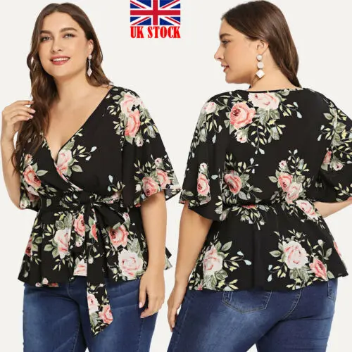 2019 Women Summer Floral Shirt Sexy V Neck Half Sleeve Blouse Flare Sleeve Belted Surplice Peplum Beach Blouses Plus Size XL-5XL
2019 Women Summer Floral Shirt Sexy V Neck Half Sleeve Blouse Flare Sleeve Belted Surplice Peplum Beach Blouses Plus Size XL-5XL