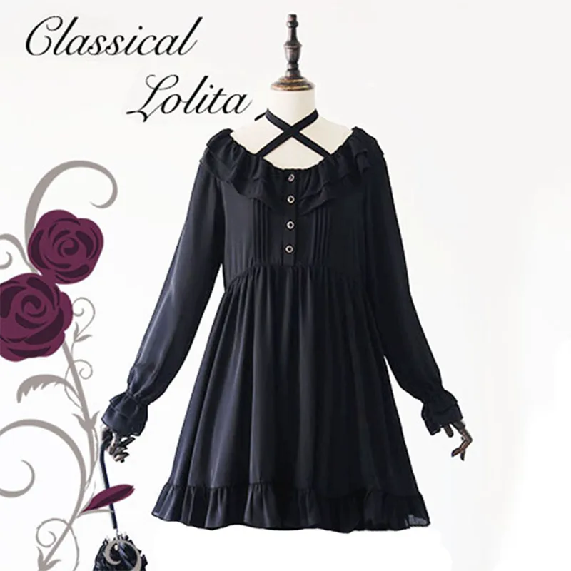 Lolita Style Black Chiffon Dress Vintage Retro Royal Women Princess Chiffon Dress Ruffle Large Size Loose Elegant Lady Vestidos
Lolita Style Black Chiffon Dress Vintage Retro Royal Women Princess Chiffon Dress Ruffle Large Size Loose Elegant Lady Vestidos