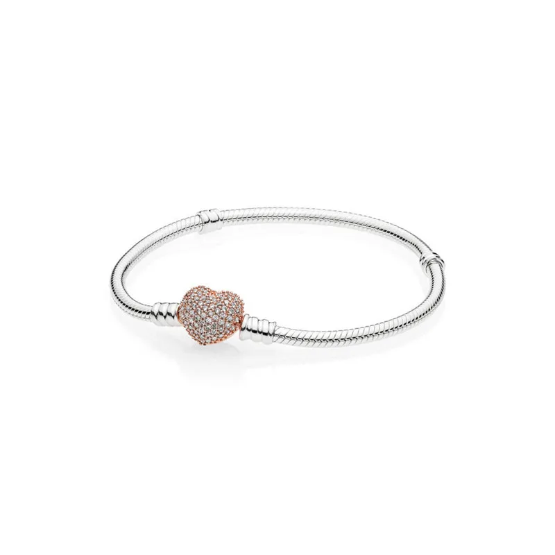 Clear CZ Rose Golden Heart Clasp Snake Chain Silver Bracelets for Women Fashion 925 Sterling Silver Jewelry DIY Beaded Bracelets
Clear CZ Rose Golden Heart Clasp Snake Chain Silver Bracelets for Women Fashion 925 Sterling Silver Jewelry DIY Beaded Bracelets