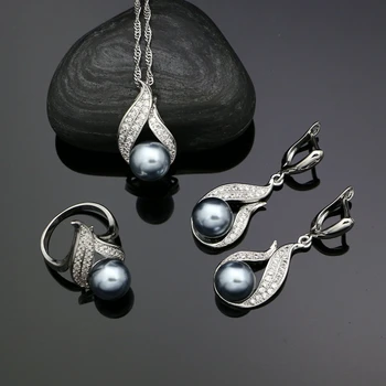 Grey Pearls Silver 925 Bridal Jewelry Sets White CZ Accessories For Women Wedding Earrings/Pendant/Ring/Necklace Set
Grey Pearls Silver 925 Bridal Jewelry Sets White CZ Accessories For Women Wedding Earrings/Pendant/Ring/Necklace Set