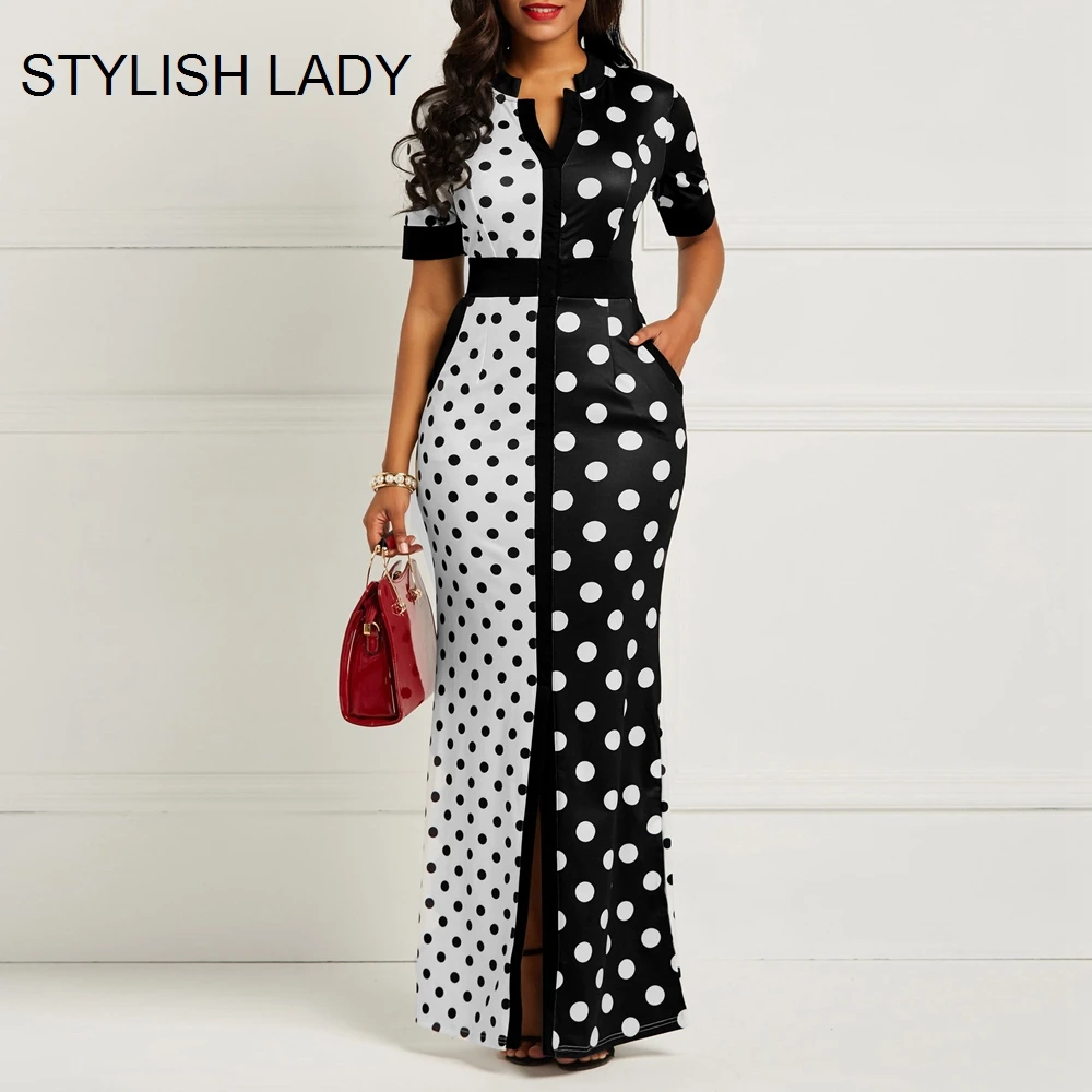 STYLISH LADY Vintage Polka Dots Printed African Dress 2019 Summer Women Short Sleeve Split Bandage OL Long Split Africa Dress
STYLISH LADY Vintage Polka Dots Printed African Dress 2019 Summer Women Short Sleeve Split Bandage OL Long Split Africa Dress