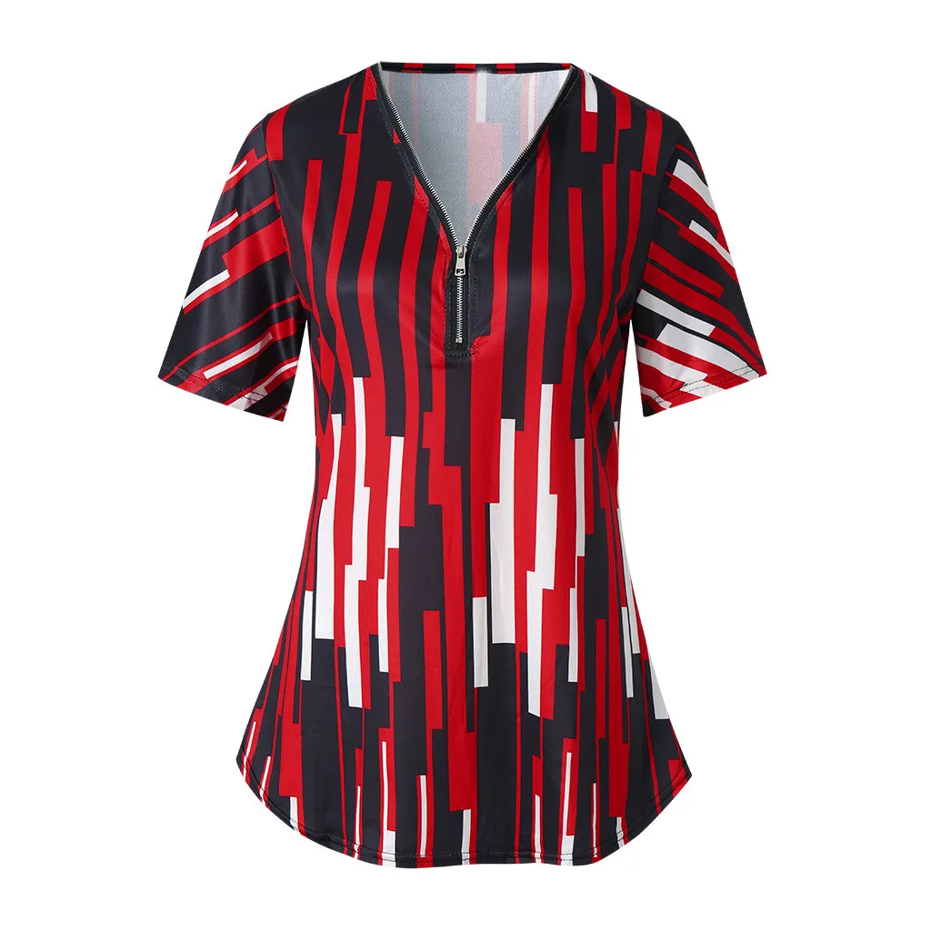 Zipper Stripe Printed Tunic Shirt Summer Large Size Blouse Fashion Ladies V-Neck Short Sleeve Blouse Top bluzka damska#20
Zipper Stripe Printed Tunic Shirt Summer Large Size Blouse Fashion Ladies V-Neck Short Sleeve Blouse Top bluzka damska#20