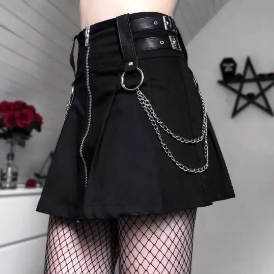 Women Skirt 2019 Gothic Pleated Zipper Chain Decoration Punk Rock Streetwear Cool Slim Female Black Mini Skirts DV307
Women Skirt 2019 Gothic Pleated Zipper Chain Decoration Punk Rock Streetwear Cool Slim Female Black Mini Skirts DV307
