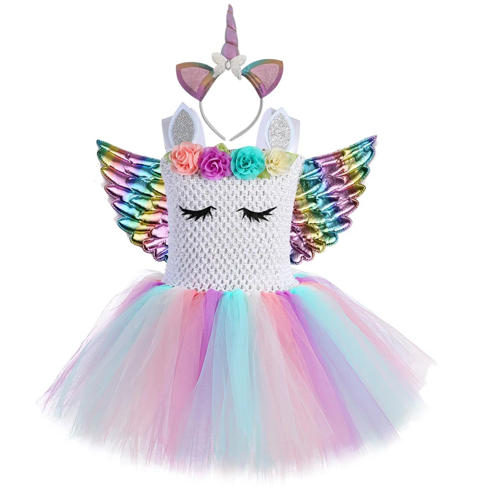 

Xmas Princess Little Girls Dress Pony Knee Length Lol Surprise Dress Teen Unicorn Tutu Dress with Unicorn Headband Angel Wings