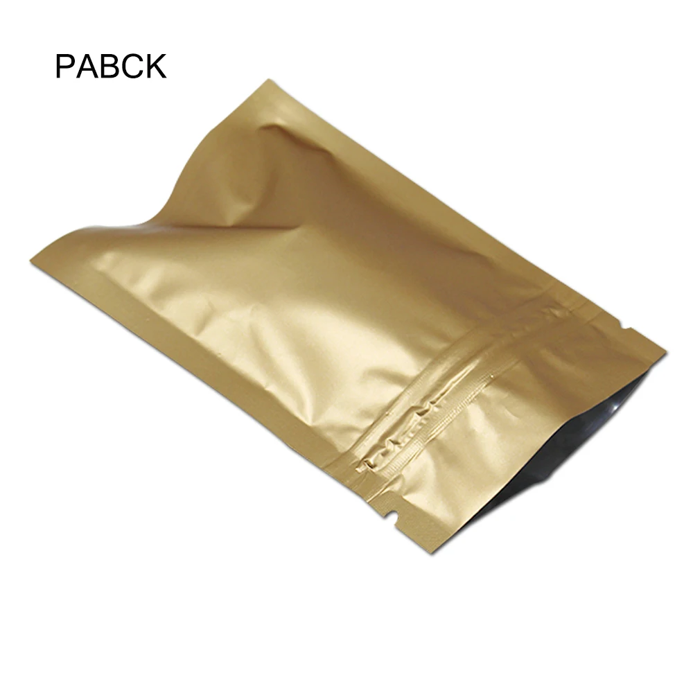 

100Pcs/Lot Frosted Golden Aluminum Foil Bags Self Sealable Zipper Bag Food Snack Storage Pouch Spice Organizer Bag Wedding Favor