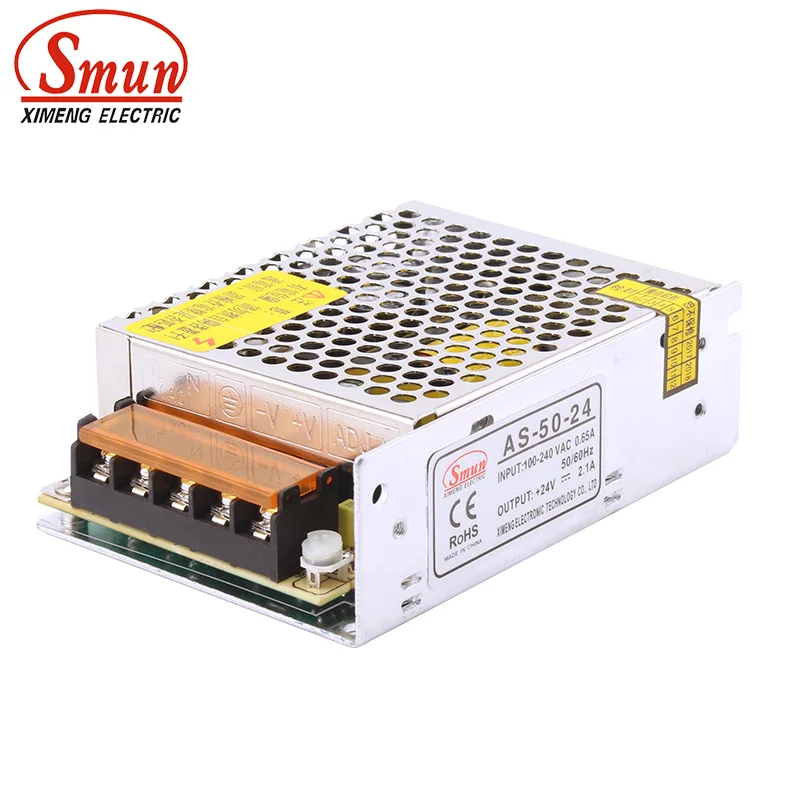 SMUN AS-50-24 50W 24V 2A Small Volume Single Output Switching Power Supply With CE ROHS 2 Year Warranty
SMUN AS-50-24 50W 24V 2A Small Volume Single Output Switching Power Supply With CE ROHS 2 Year Warranty