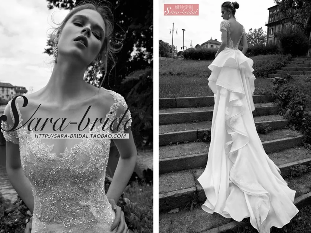 hot sexy backless a-line long tiered romantic 2016 organza casamento vestido de noiva lace wedding dress with short sleeve
hot sexy backless a-line long tiered romantic 2016 organza casamento vestido de noiva lace wedding dress with short sleeve