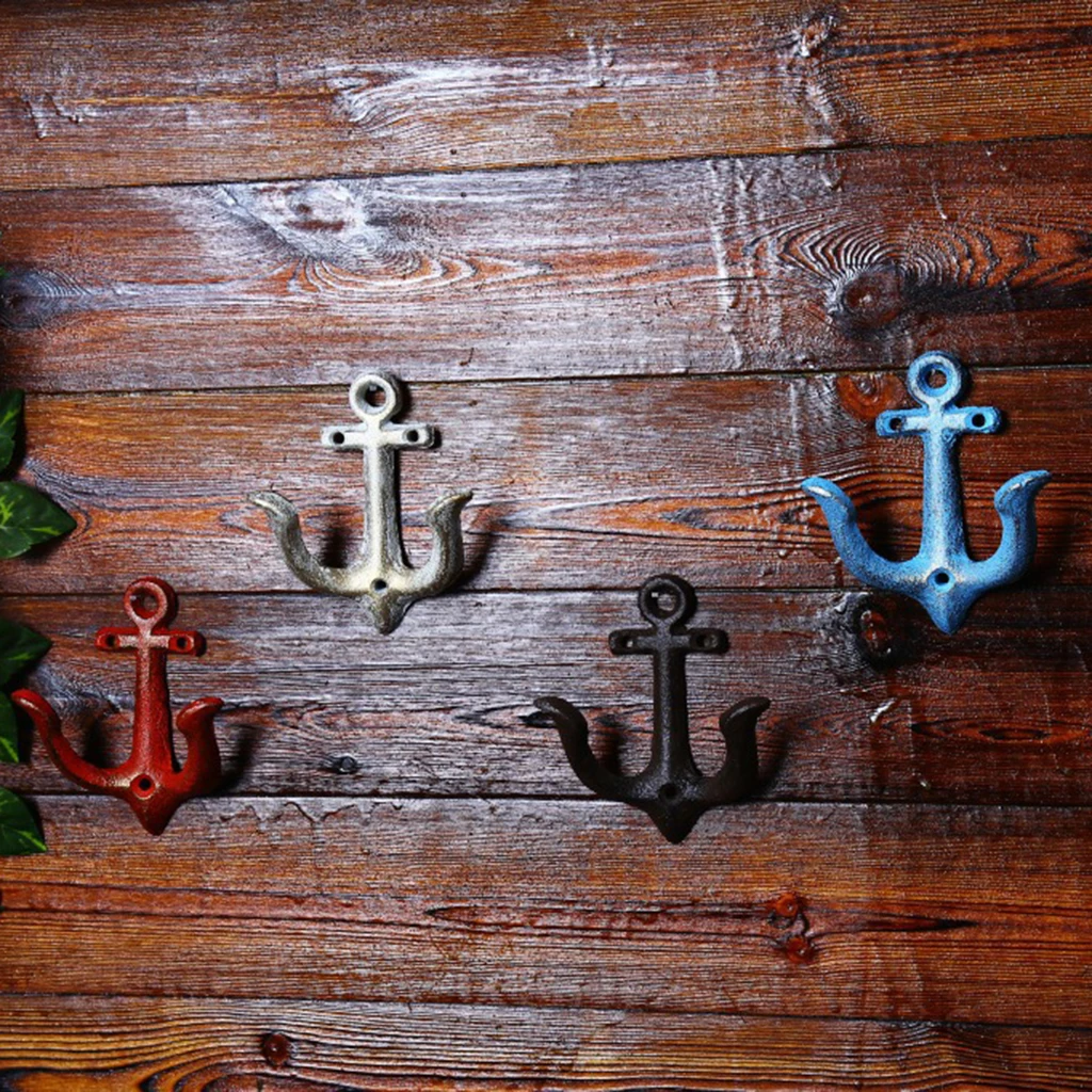 Metal Anchor Hooks Wall Door Mounted Clothes Towel Hat Key Hanger White Red Blue Brown andcrafted classic antique cast iron