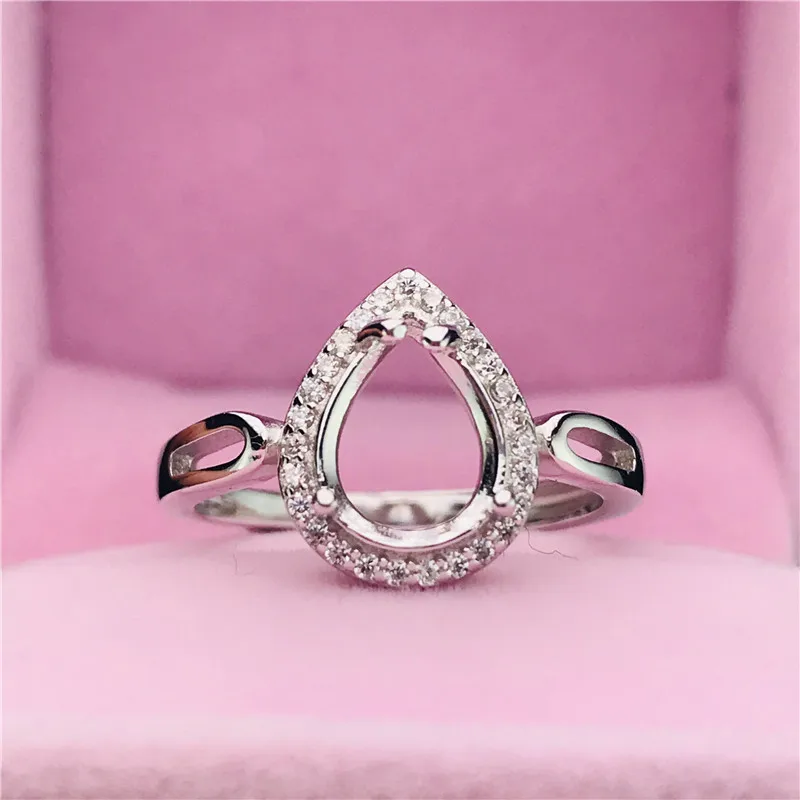 

hot sale pear shape rings basis S925 silver ring base shank prong setting stone inlaid jewelry fashion DIY women nice