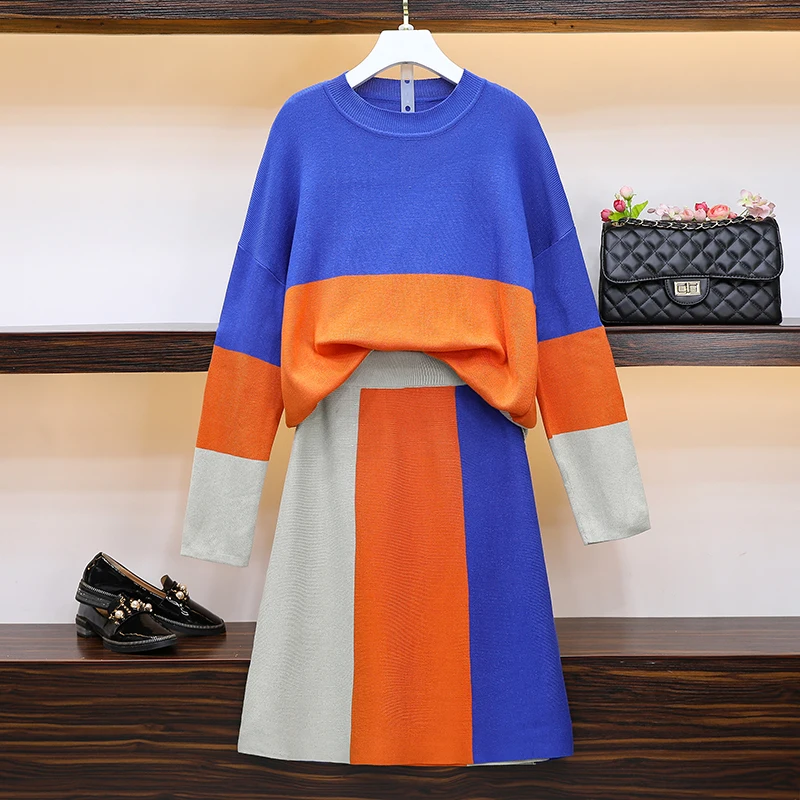 5XL Large Size Autumn Winter Oversized Sweater Suit Women 2 Pieces Striped Pull Femme Pullover Sueter + Midi Knitting Skirts Set
5XL Large Size Autumn Winter Oversized Sweater Suit Women 2 Pieces Striped Pull Femme Pullover Sueter + Midi Knitting Skirts Set