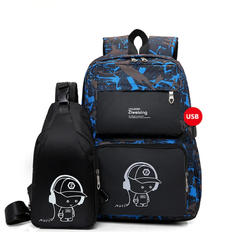 2 pcs/set School USB Male Backpacks Set for Boys+Chest Bag Student School Bags Men Women Travel School Backpack mochila escolar
2 pcs/set School USB Male Backpacks Set for Boys+Chest Bag Student School Bags Men Women Travel School Backpack mochila escolar