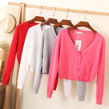 Factory direct short spring and autumn knitted cardigans long-sleeved short female mercerized cotton thin women sweater 0452
Factory direct short spring and autumn knitted cardigans long-sleeved short female mercerized cotton thin women sweater 0452