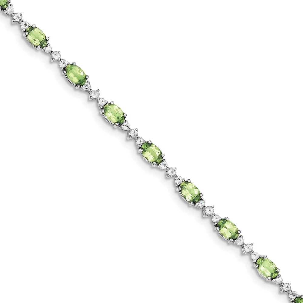 Silver Peridot White Topaz Gemstone Bracelet