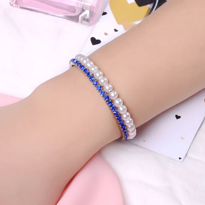 SUKI 2 Rows Elegant Blue Crystal Pearl Beaded Open Stretch Bangle Cuff Bracelet Arm Inspirational Jewelry Accessory for Girls
SUKI 2 Rows Elegant Blue Crystal Pearl Beaded Open Stretch Bangle Cuff Bracelet Arm Inspirational Jewelry Accessory for Girls