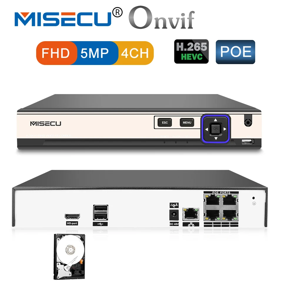 MISECU 48V POE H.265/H.264 4Channel NVR 4*5M/4*4M Hi3798M P2P 4K RS485 IEE802.3af CCTV NVR ONVIF POE For H.265 H.264 POE Camera
MISECU 48V POE H.265/H.264 4Channel NVR 4*5M/4*4M Hi3798M P2P 4K RS485 IEE802.3af CCTV NVR ONVIF POE For H.265 H.264 POE Camera