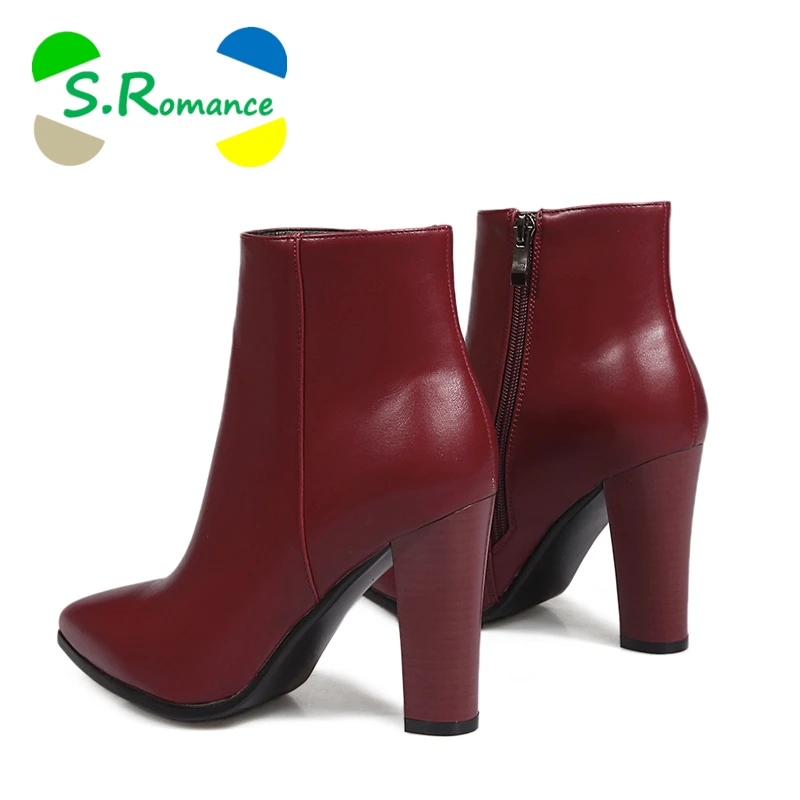 S.Romance Women Ankle Boots Plus Size 34-43 High Square Heels PointedToe New Female Fashion Woman Shoes Black Brown Red SB027
S.Romance Women Ankle Boots Plus Size 34-43 High Square Heels PointedToe New Female Fashion Woman Shoes Black Brown Red SB027