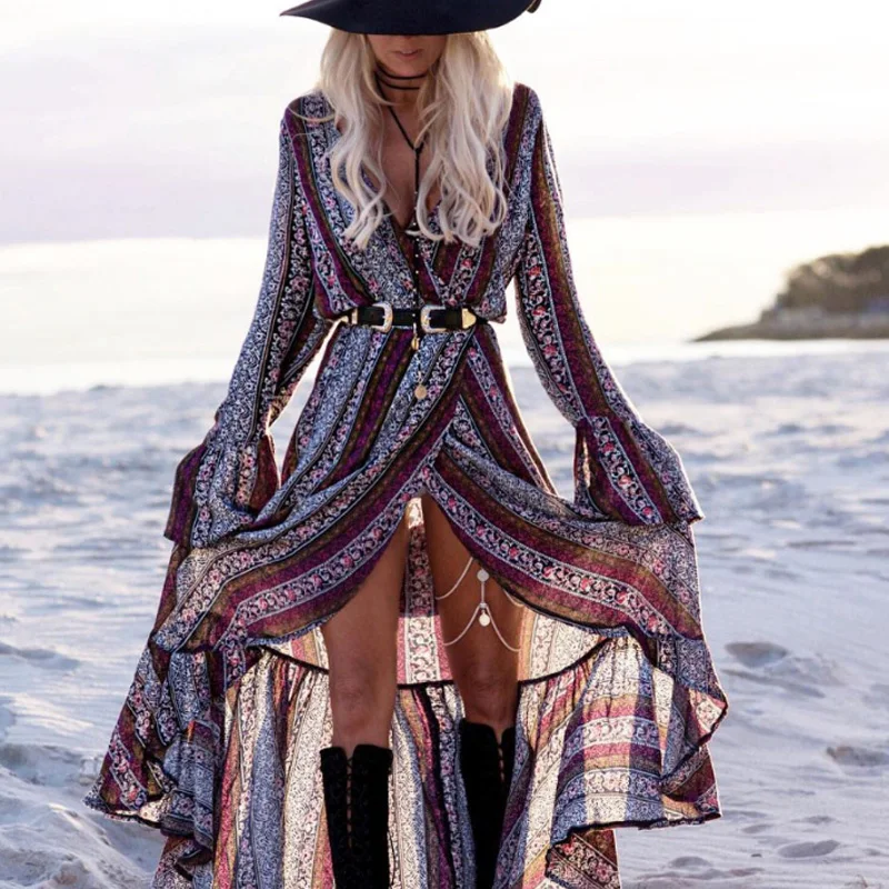 Women Bohemia V-neck Three Quarter Sleeve Floral Print Ethnic 2018 Autumn Beach Boho Long Dress Retro Hippie Vestidos Boho Dress
Women Bohemia V-neck Three Quarter Sleeve Floral Print Ethnic 2018 Autumn Beach Boho Long Dress Retro Hippie Vestidos Boho Dress