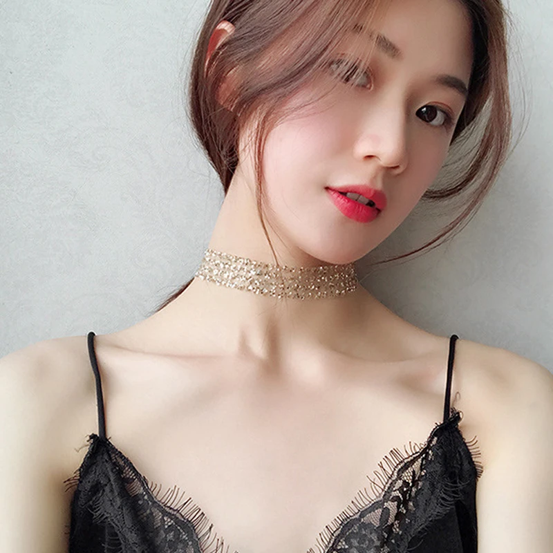 1pc Women Fashion Shiny Sequined Chokers Necklace Lady Chic Glitter Gold Silver Girls Jewelry Accessories Lace Ribbon Gifts 2019
1pc Women Fashion Shiny Sequined Chokers Necklace Lady Chic Glitter Gold Silver Girls Jewelry Accessories Lace Ribbon Gifts 2019