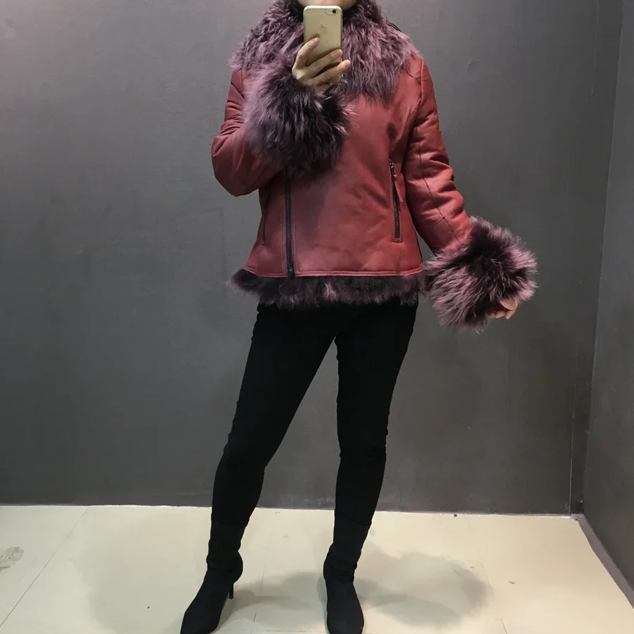 female fashion real sheep leather jacket with fur (6)