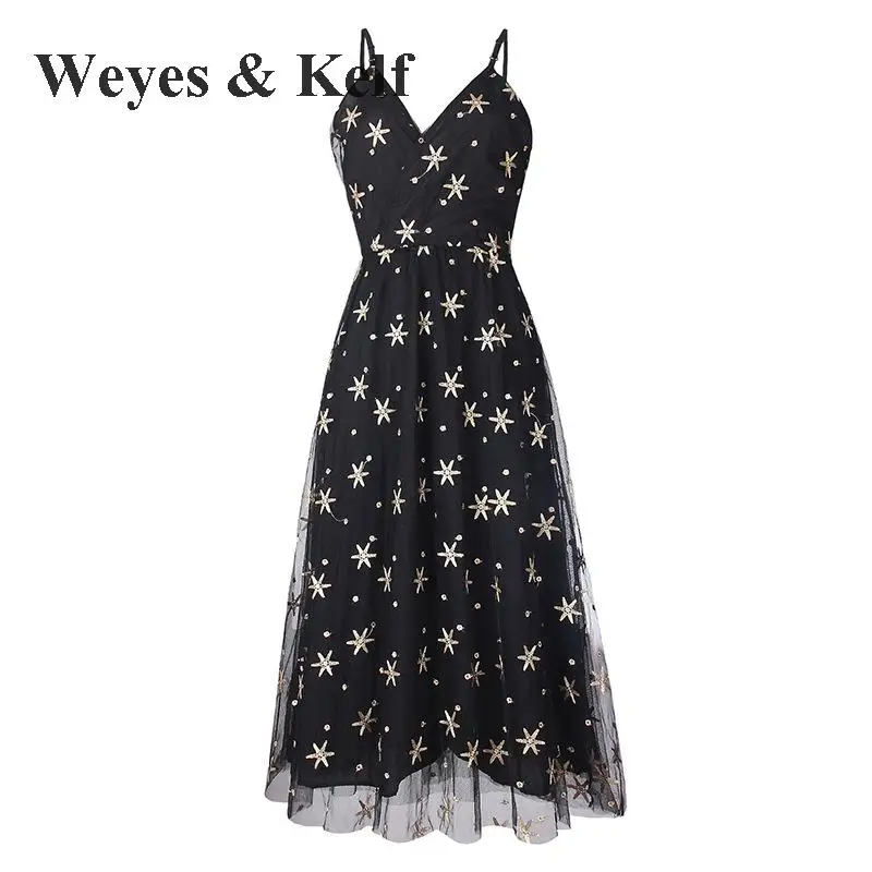 Weyes & Kelf Sleeveless Strapless Tulle Party Dresses With Star 2018 Embroidery Black Deep V-neck Sexy Long Maxi Dress For Women
Weyes & Kelf Sleeveless Strapless Tulle Party Dresses With Star 2018 Embroidery Black Deep V-neck Sexy Long Maxi Dress For Women