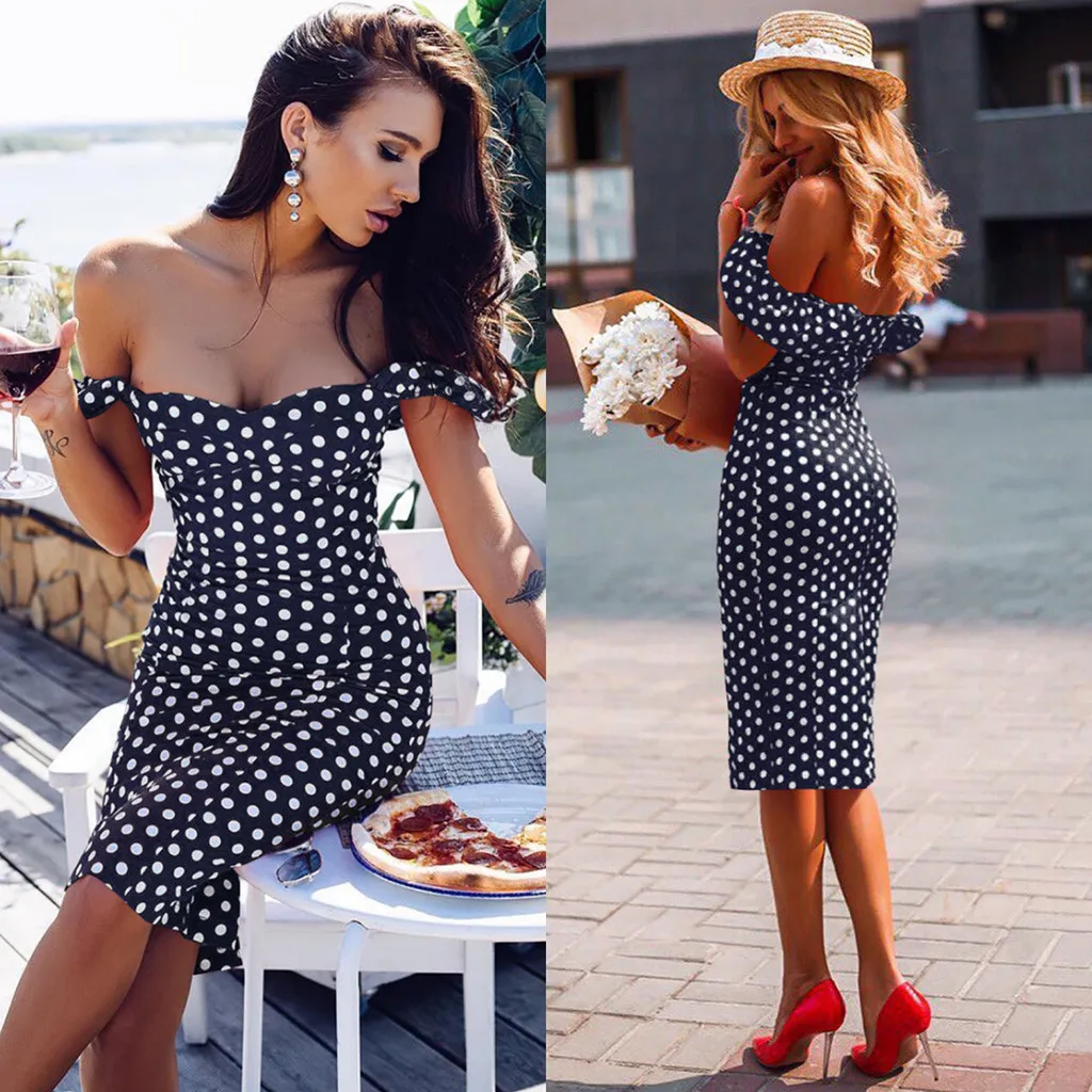 Summer Dress Off Shoulder Dot Printed Slash Sleeve Bodycon Slim Evening Party Night Maxi Dress Elegant Korean Mulheres vestido
Summer Dress Off Shoulder Dot Printed Slash Sleeve Bodycon Slim Evening Party Night Maxi Dress Elegant Korean Mulheres vestido
