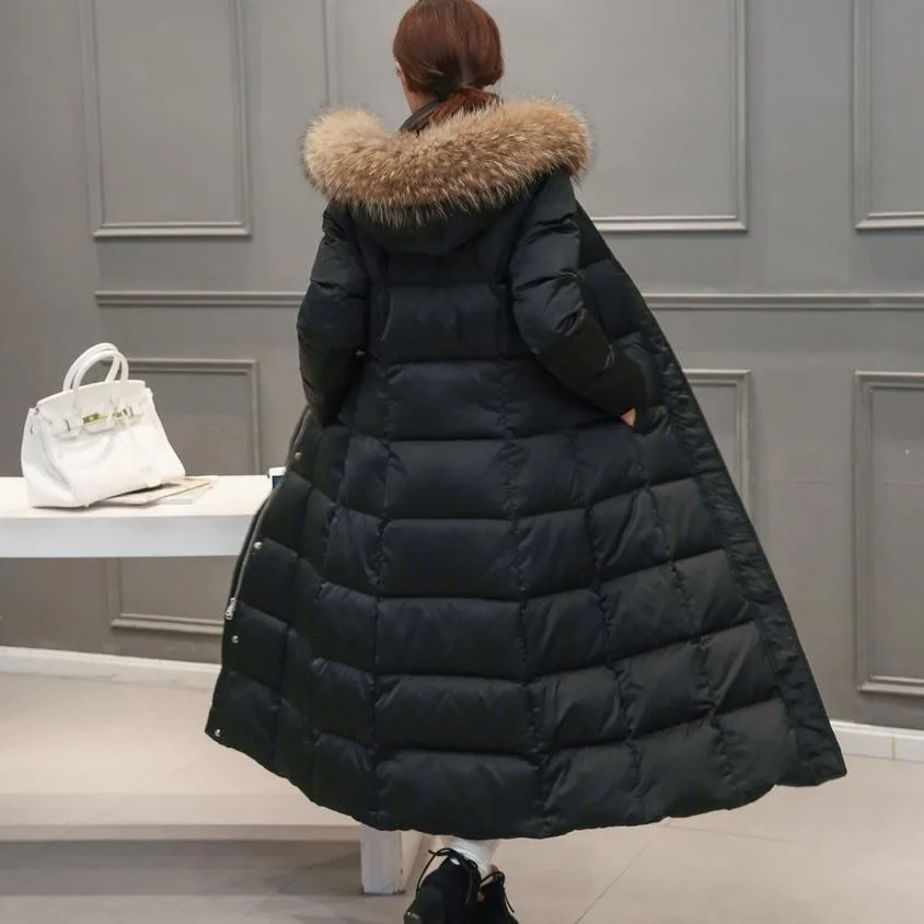 90% duck down fashion brand winter mink real fur collar long down jacket women super long over knee thickening hooded coat w1660
90% duck down fashion brand winter mink real fur collar long down jacket women super long over knee thickening hooded coat w1660