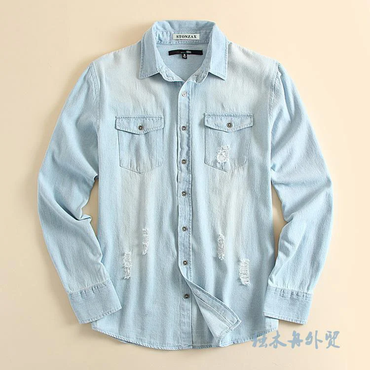 Spring and summer men fashion slim water wash long sleeve single breasted casual denim ripped shirt male trendy jean outerwear
Spring and summer men fashion slim water wash long sleeve single breasted casual denim ripped shirt male trendy jean outerwear