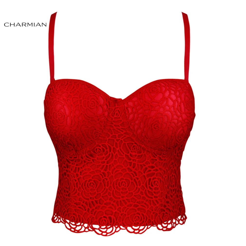 Charmian Women's Sexy Red Spaghetti Straps Rose Lace Bustier Bra Corset Crop Top
Charmian Women's Sexy Red Spaghetti Straps Rose Lace Bustier Bra Corset Crop Top
