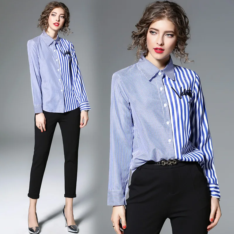 Letter Embroidery Striped Long Sleeve Blouses Women Elegant Office Casual Fashion Street Shirts Spring Lady Tops Clothing Blue
Letter Embroidery Striped Long Sleeve Blouses Women Elegant Office Casual Fashion Street Shirts Spring Lady Tops Clothing Blue
