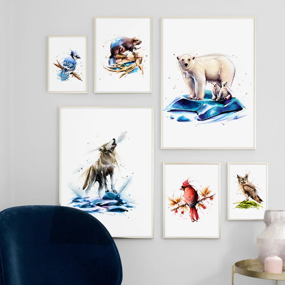 Watercolor Polar bear Owl Bird Wolf Wall Art Canvas Painting Nordic Posters and Prints Wall Pictures For Baby Kids Room Decor
Watercolor Polar bear Owl Bird Wolf Wall Art Canvas Painting Nordic Posters and Prints Wall Pictures For Baby Kids Room Decor